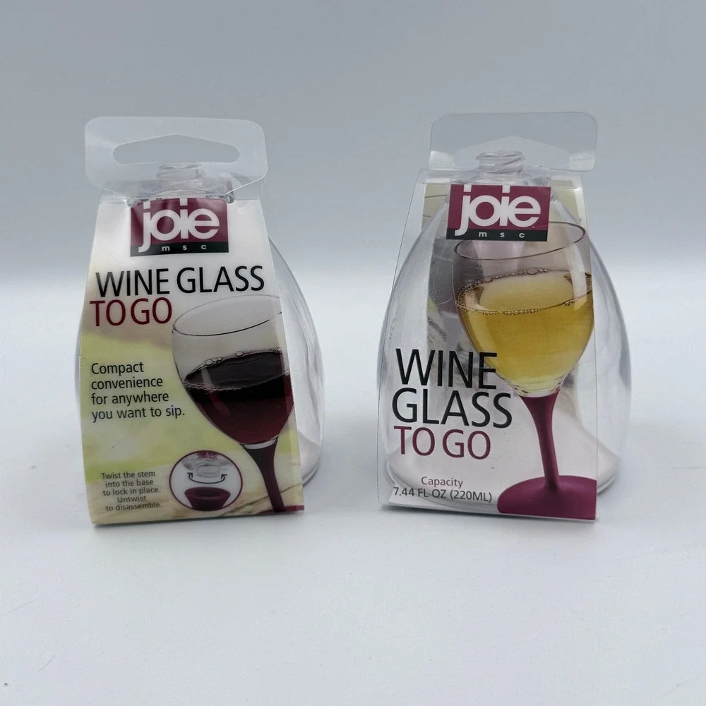 Joie Wine Glass To Go 7.44oz Set of 2 Portable Travel Plastic BPA Free Clear